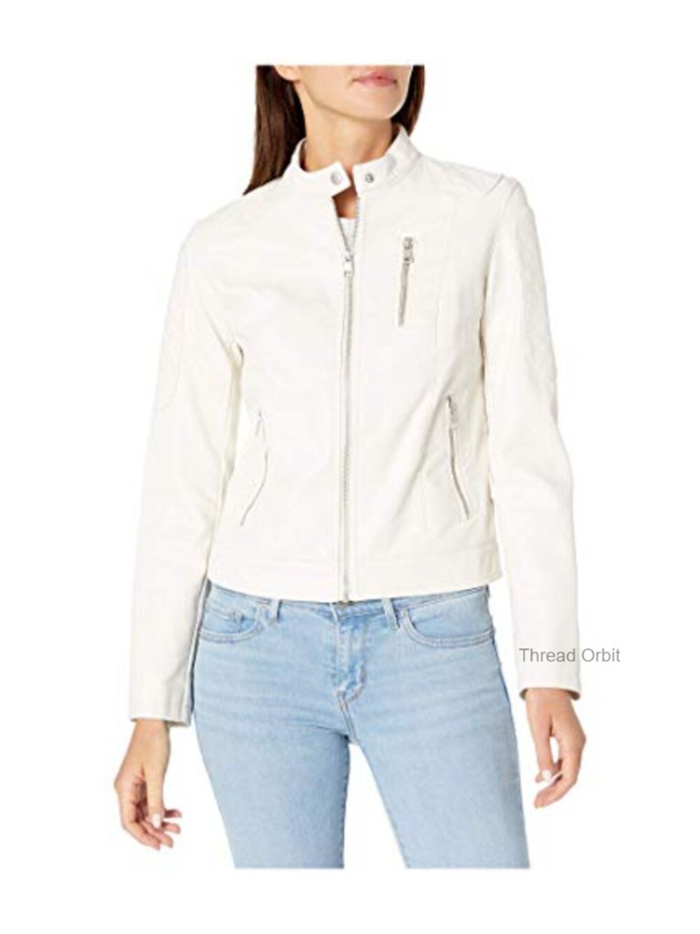 Faux Leather Motocross Racer Jacket with Snap Collar